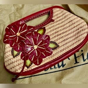 Isabella Fiore Red and Cream Floral Woven Clutch